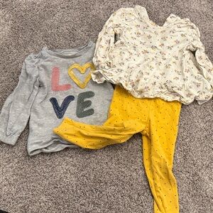 Girls 3-Piece Pajama Set with Love Graphic in Gray, Cream & Yellow